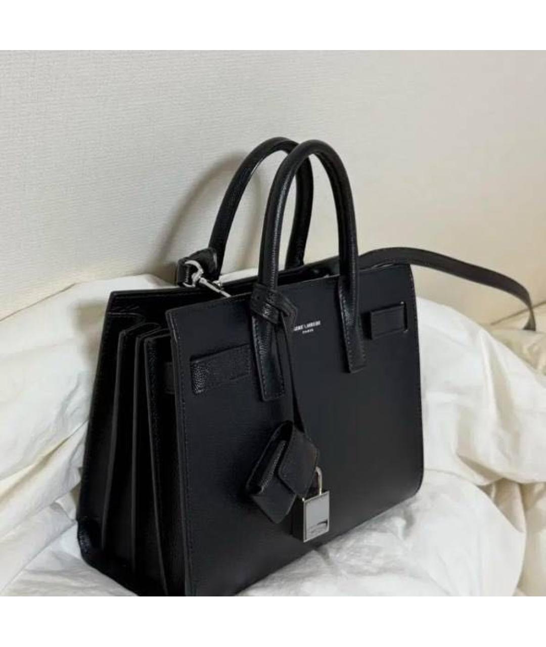 YVES SAINT LAURENT BEAUTY Черная кожаная сумка с короткими ручками, фото 2