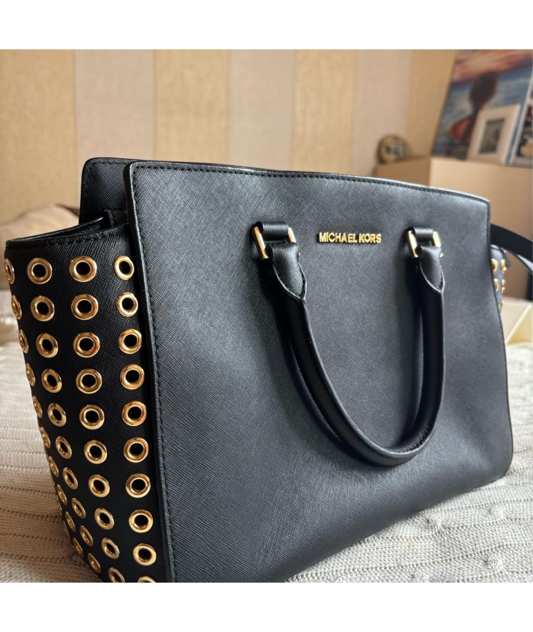 MICHAEL KORS Черная кожаная сумка с короткими ручками, фото 2