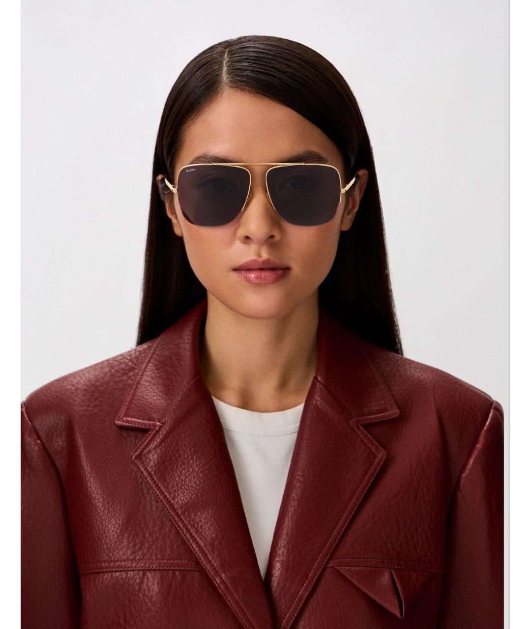 MAX MARA Золотые металлические солнцезащитные очки, фото 7