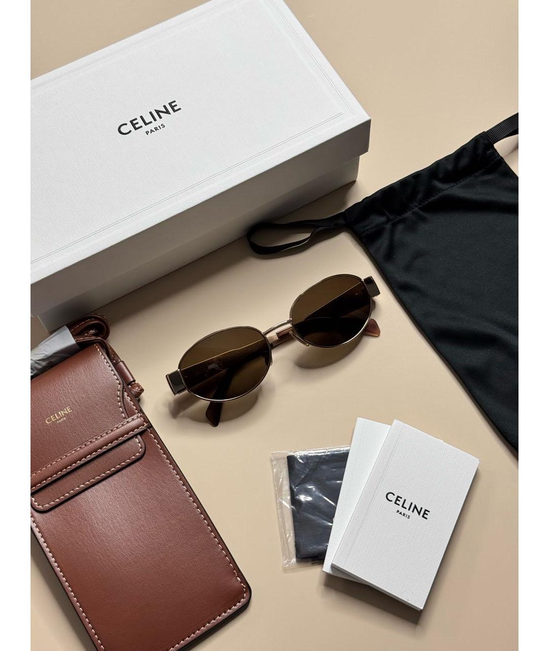 CELINE Золотые металлические солнцезащитные очки, фото 3