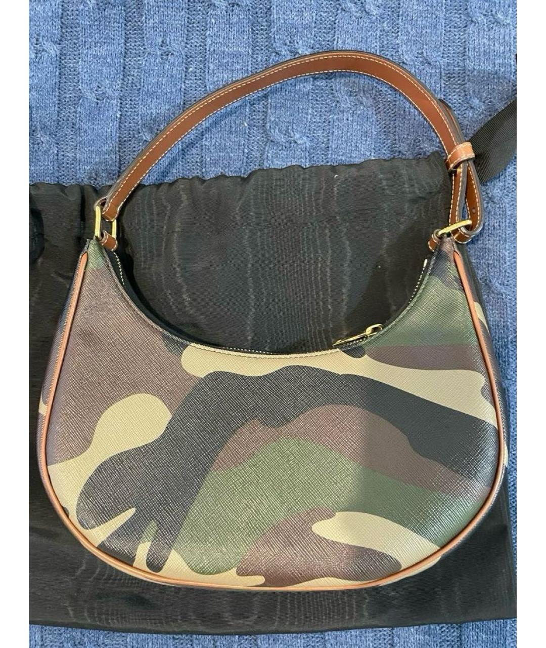 CELINE Хаки кожаная сумка с короткими ручками, фото 3
