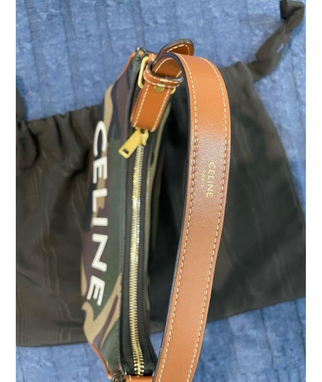 CELINE Хаки кожаная сумка с короткими ручками, фото 4