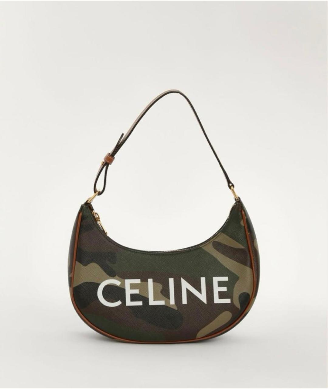 CELINE Хаки кожаная сумка с короткими ручками, фото 6