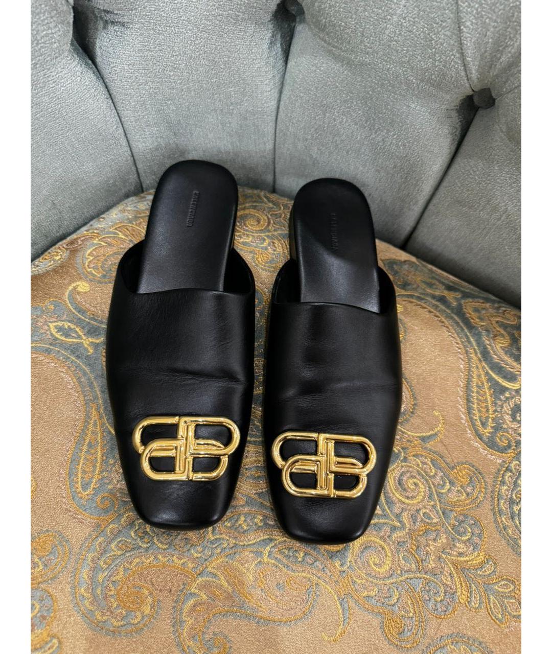 BALENCIAGA Черные кожаные мюли, фото 2