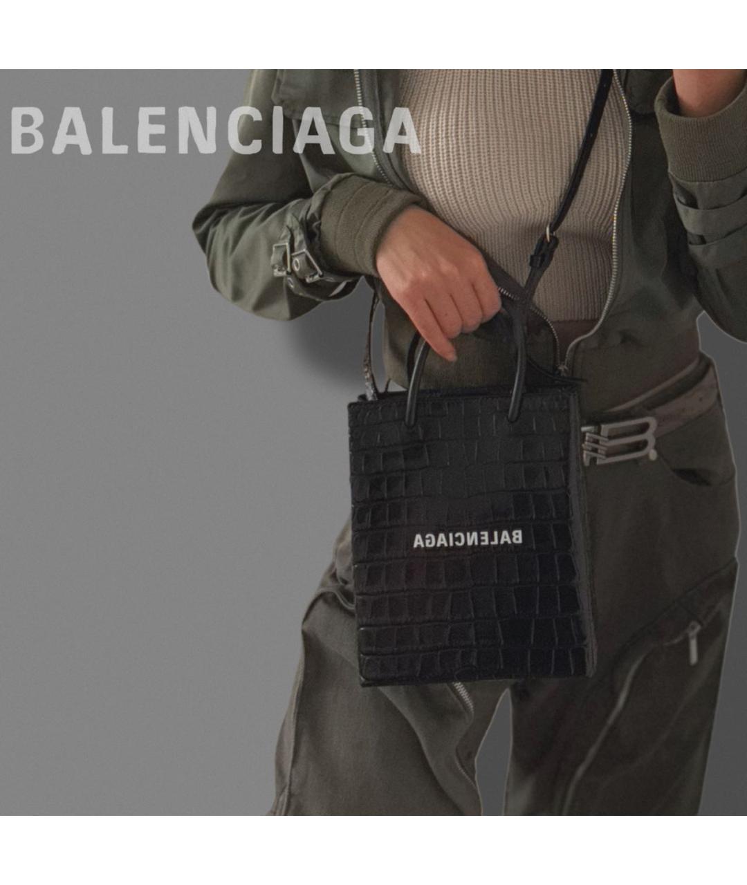BALENCIAGA Черная кожаная сумка через плечо, фото 3