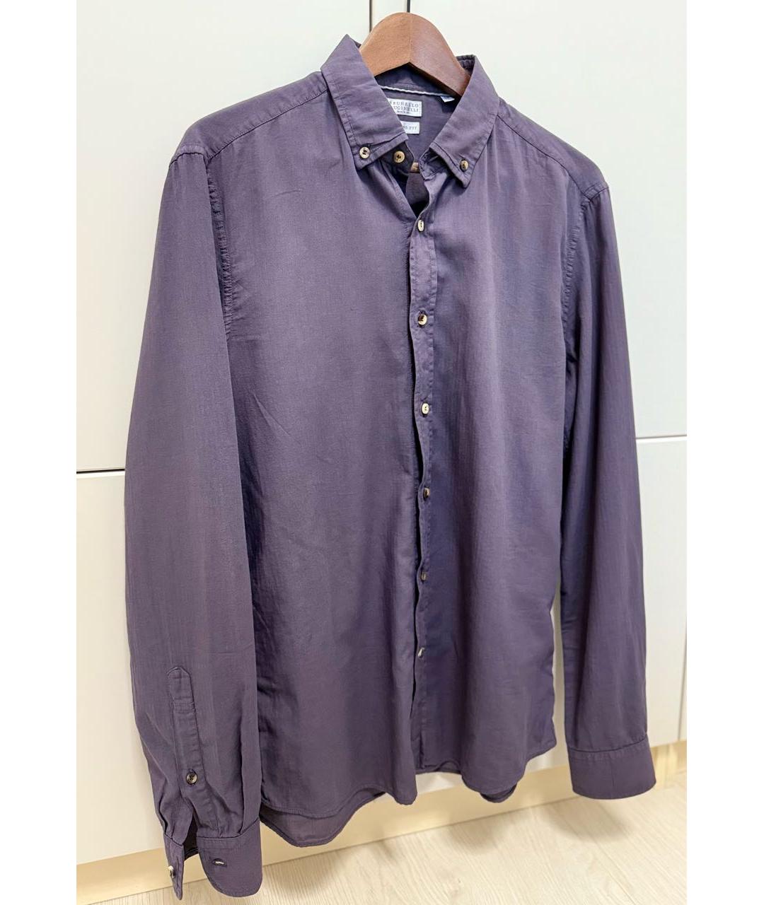 BRUNELLO CUCINELLI Фиолетовая хлопковая кэжуал рубашка, фото 6