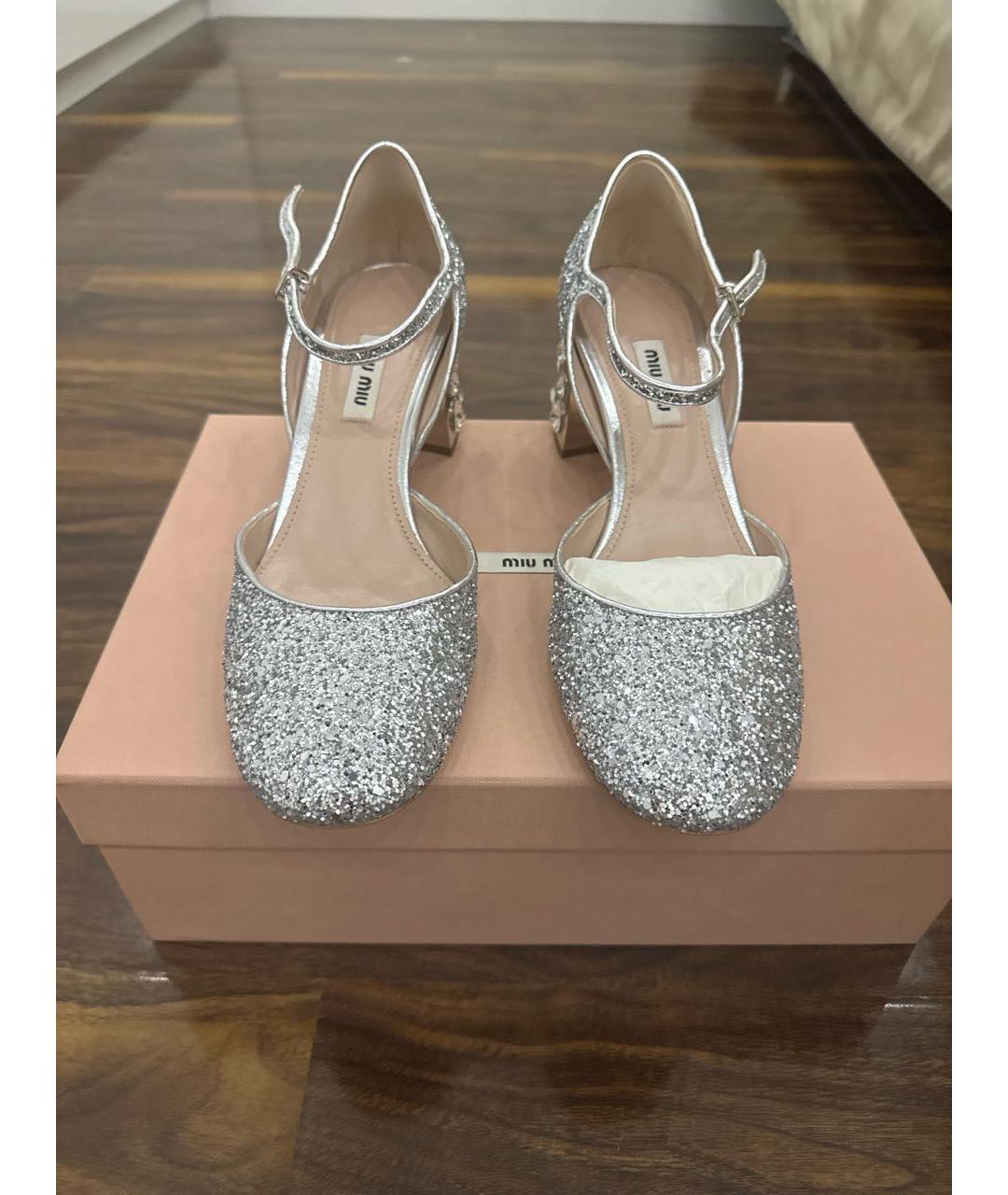 MIU MIU Серебряные кожаные туфли, фото 2