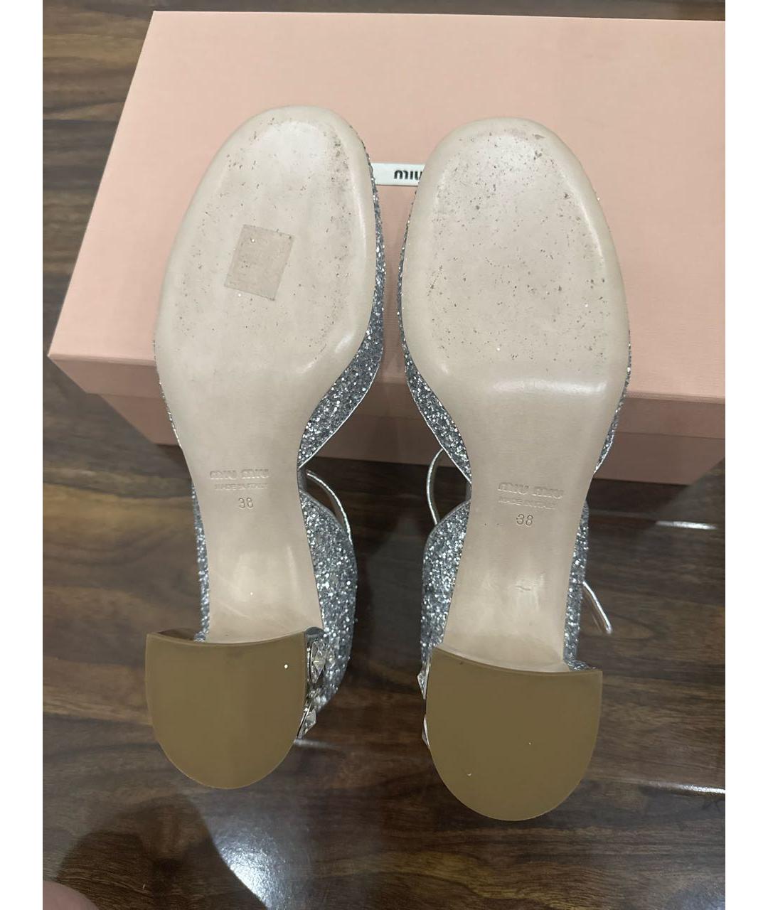 MIU MIU Серебряные кожаные туфли, фото 5