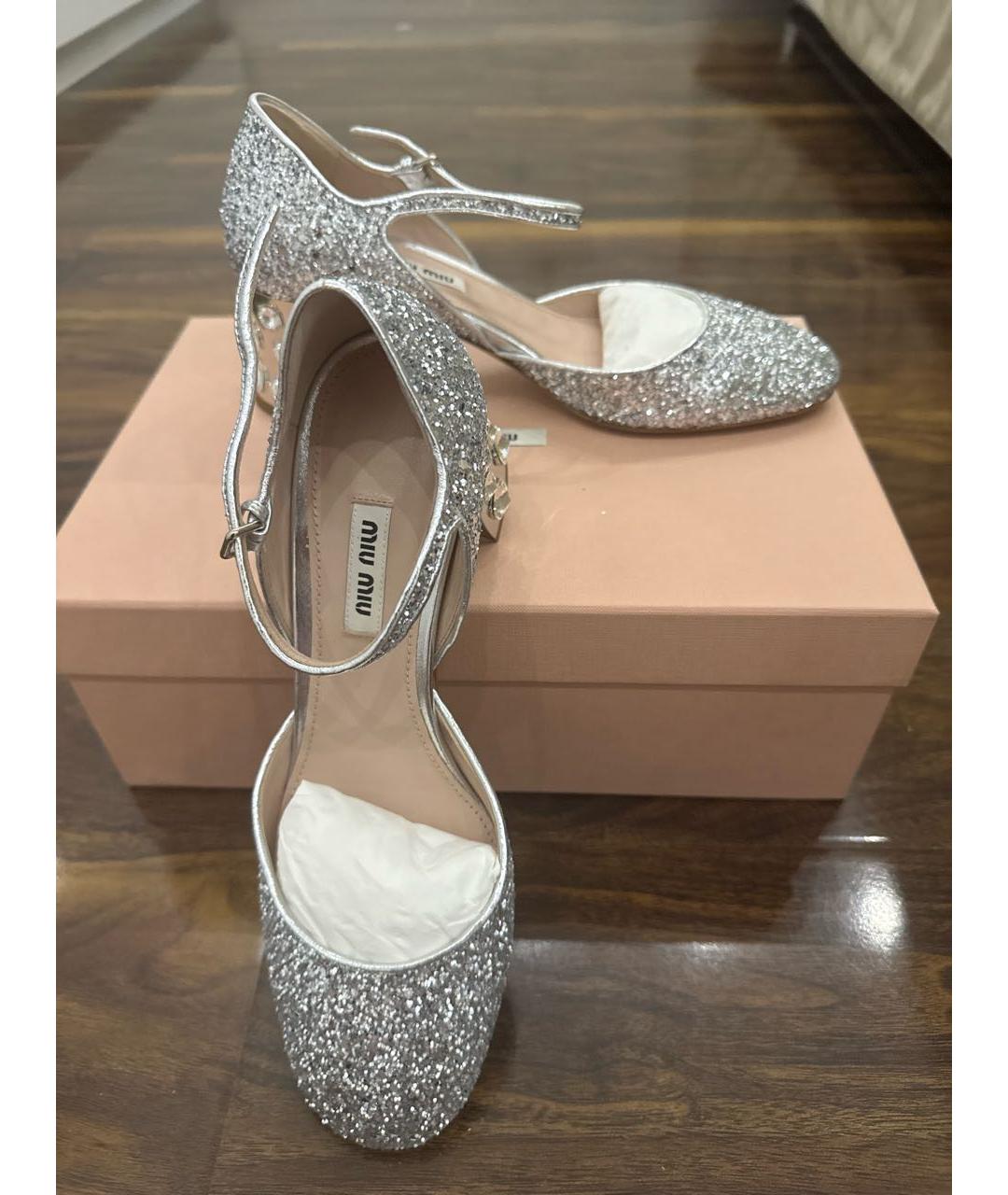 MIU MIU Серебряные кожаные туфли, фото 6