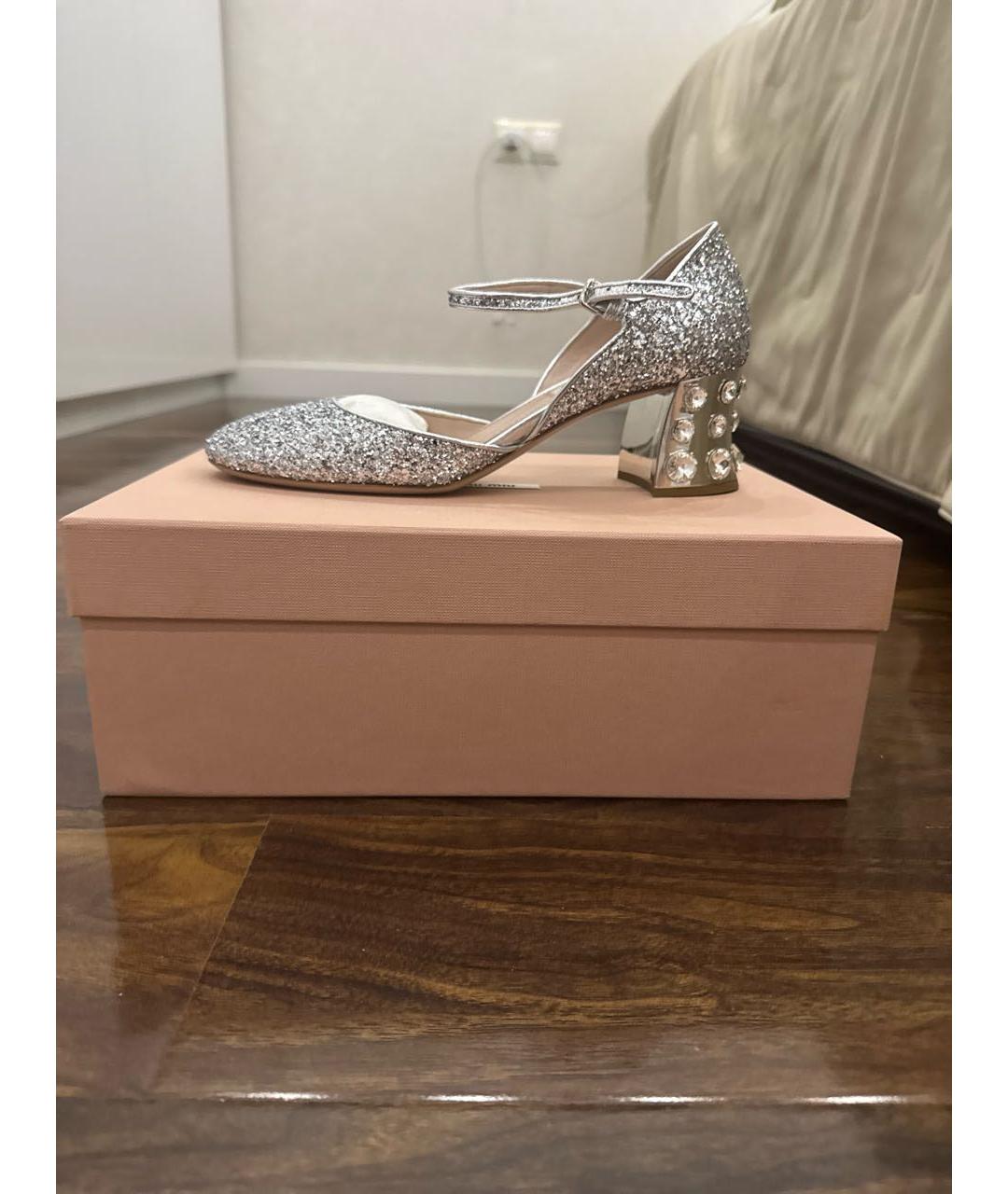 MIU MIU Серебряные кожаные туфли, фото 9