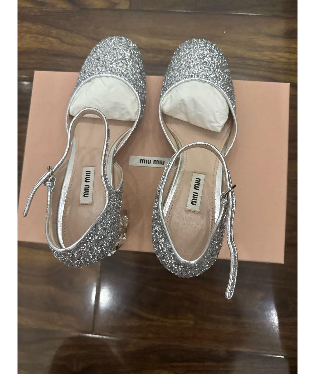 MIU MIU Серебряные кожаные туфли, фото 3
