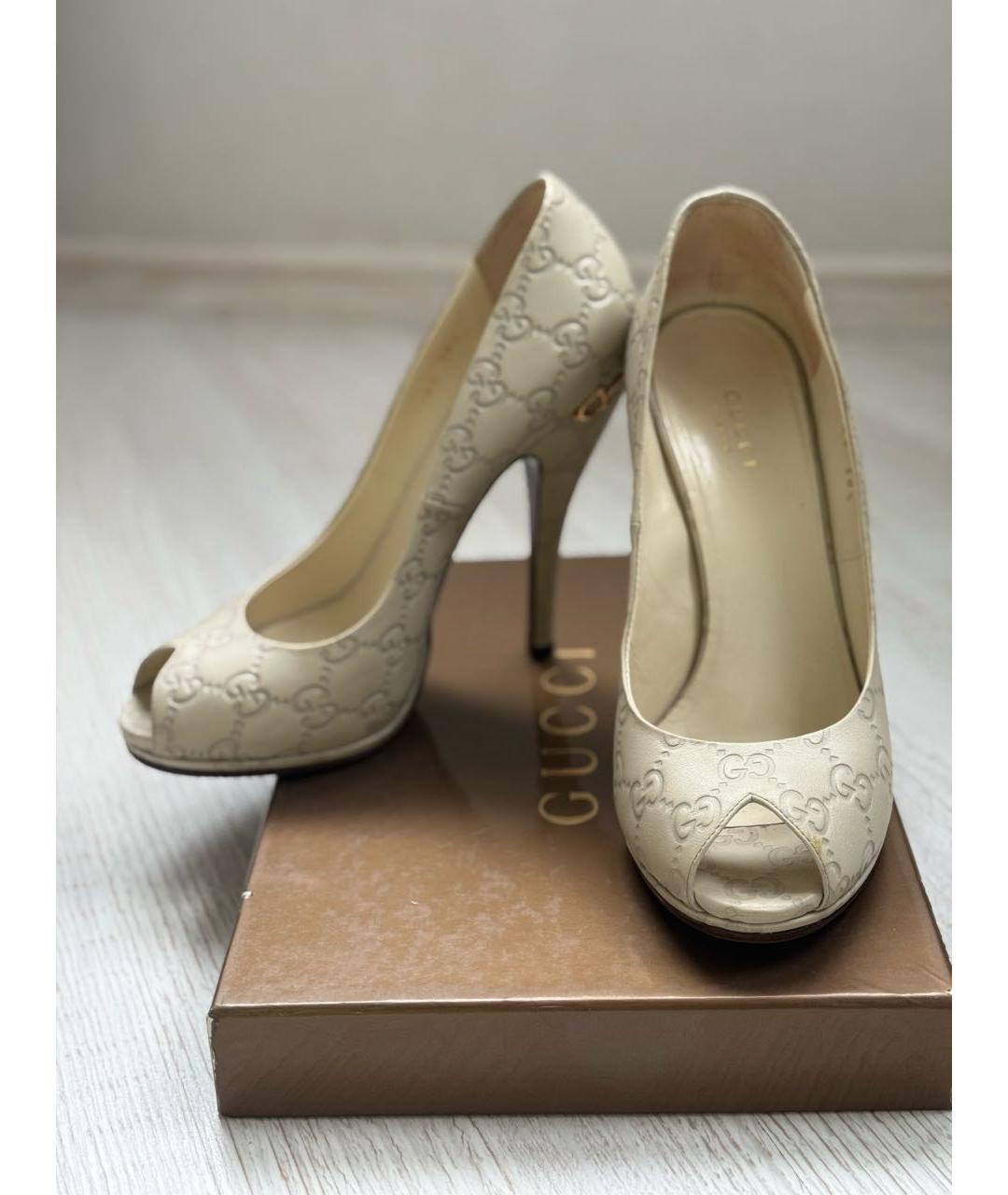 GUCCI Бежевые кожаные туфли, фото 6