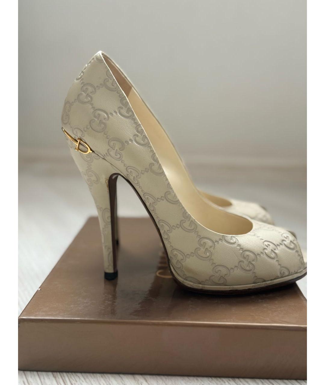 GUCCI Бежевые кожаные туфли, фото 8
