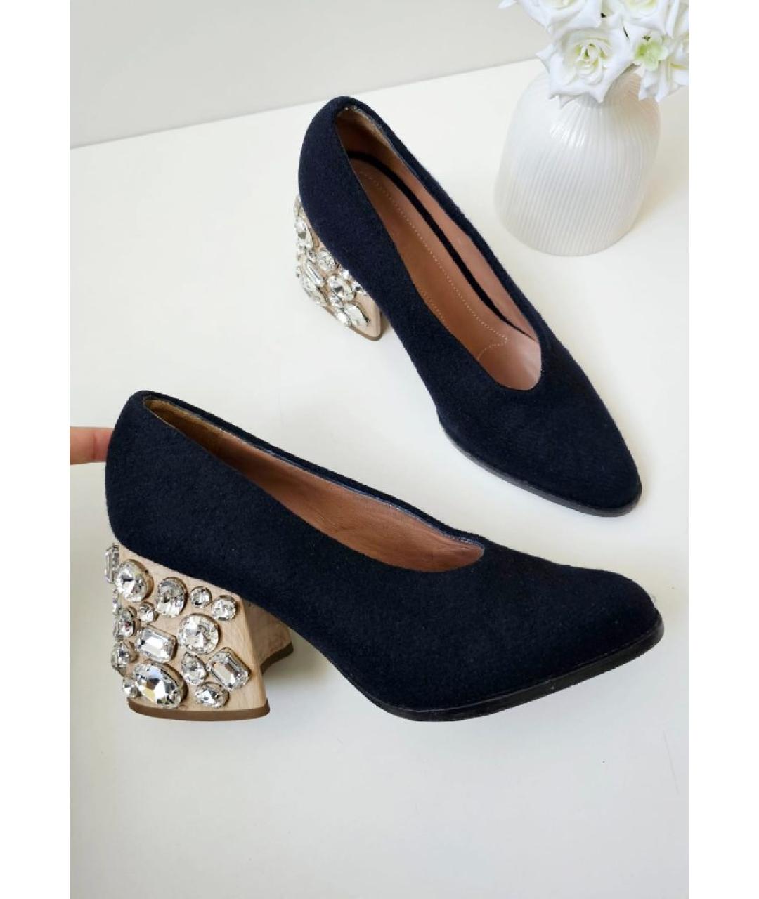 MARNI Черные кожаные лодочки на низком каблуке, фото 7