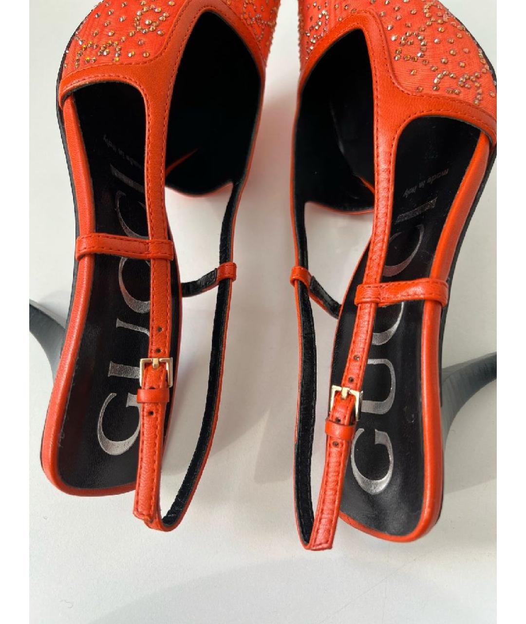GUCCI Оранжевое кожаные лодочки на низком каблуке, фото 9
