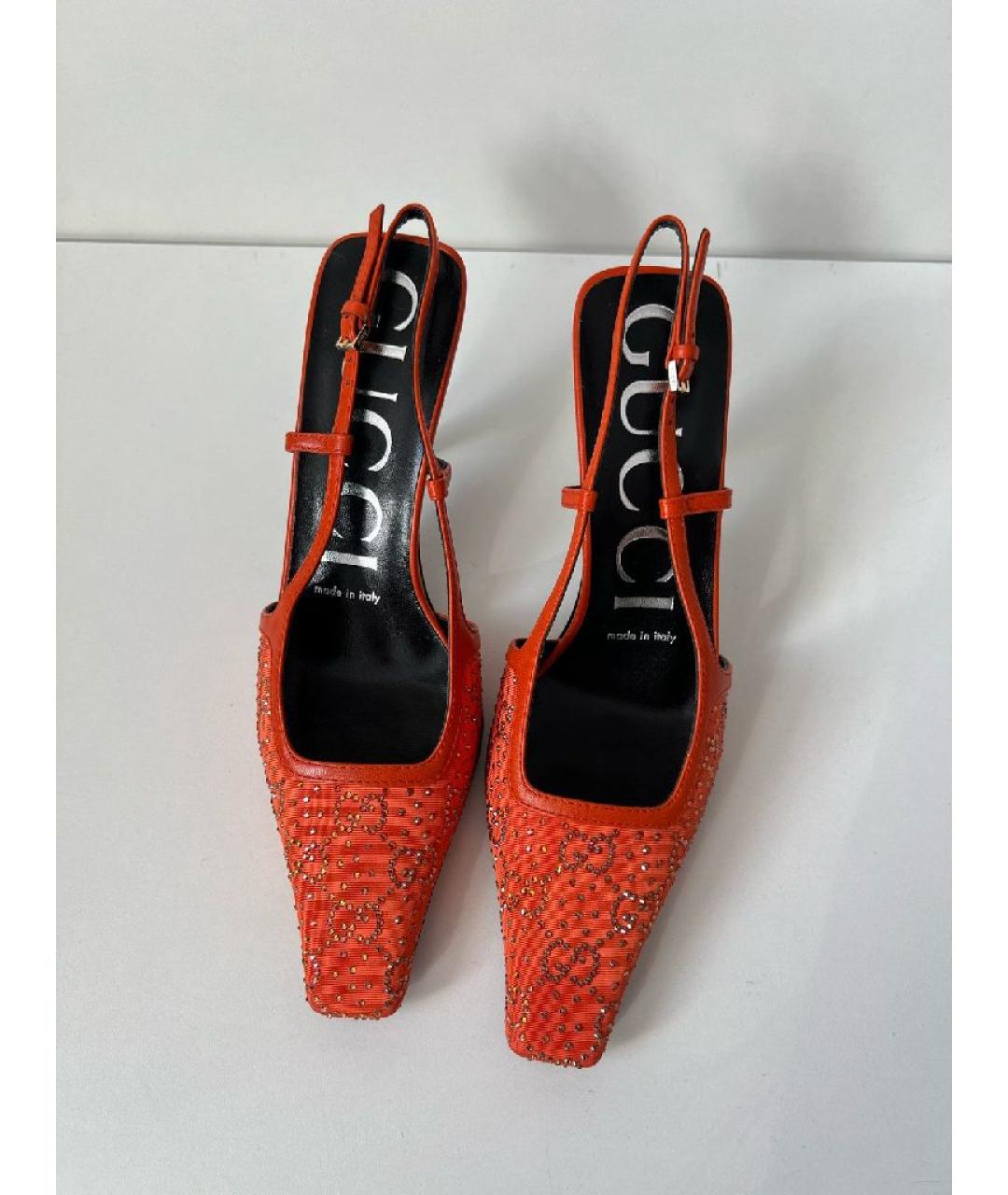 GUCCI Оранжевое кожаные лодочки на низком каблуке, фото 3