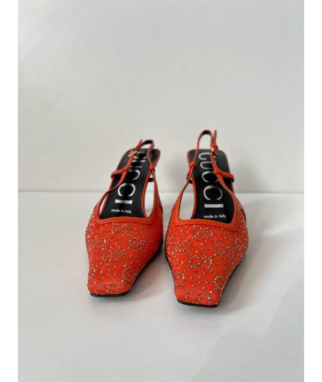 GUCCI Оранжевое кожаные лодочки на низком каблуке, фото 7