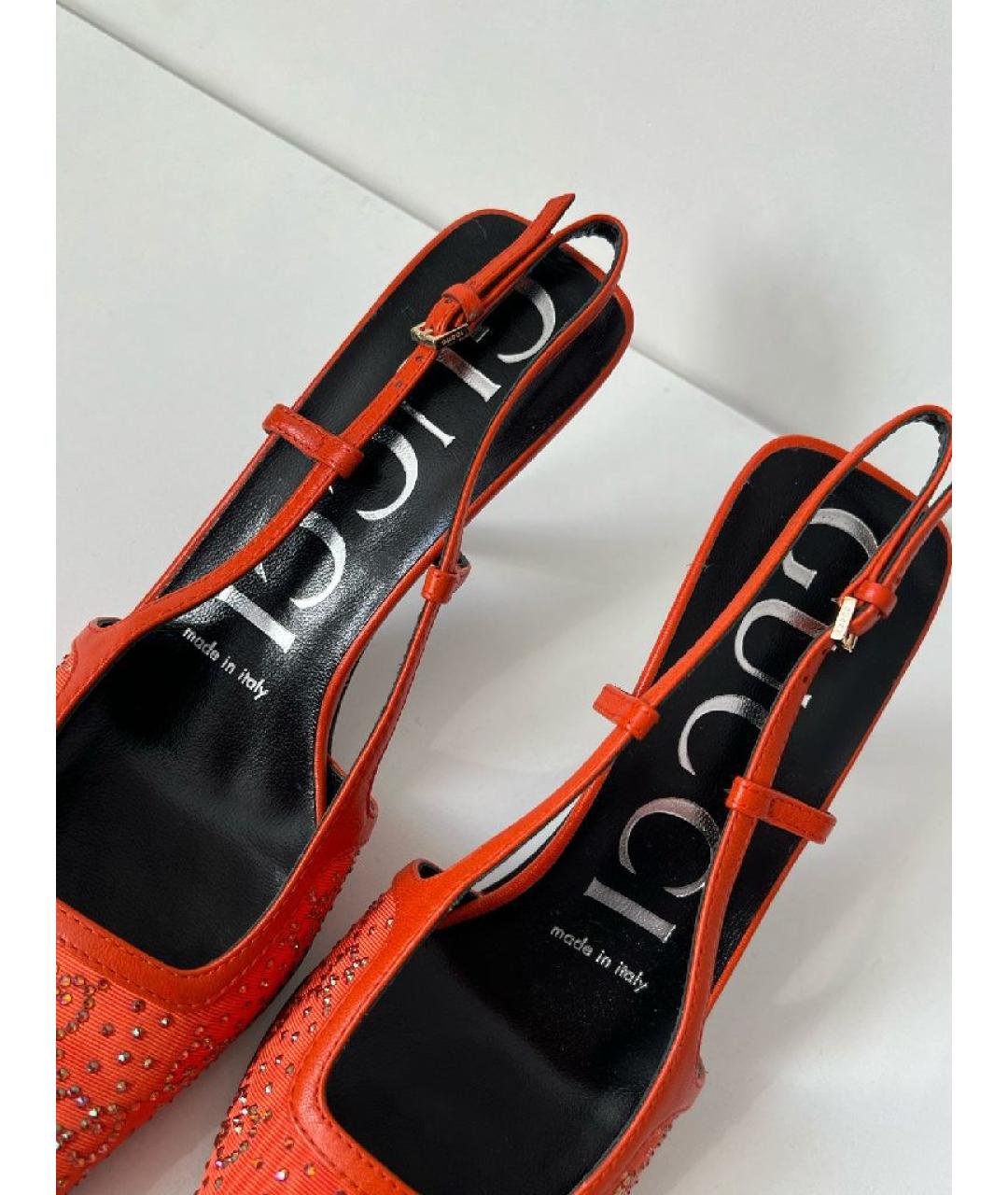 GUCCI Оранжевое кожаные лодочки на низком каблуке, фото 2