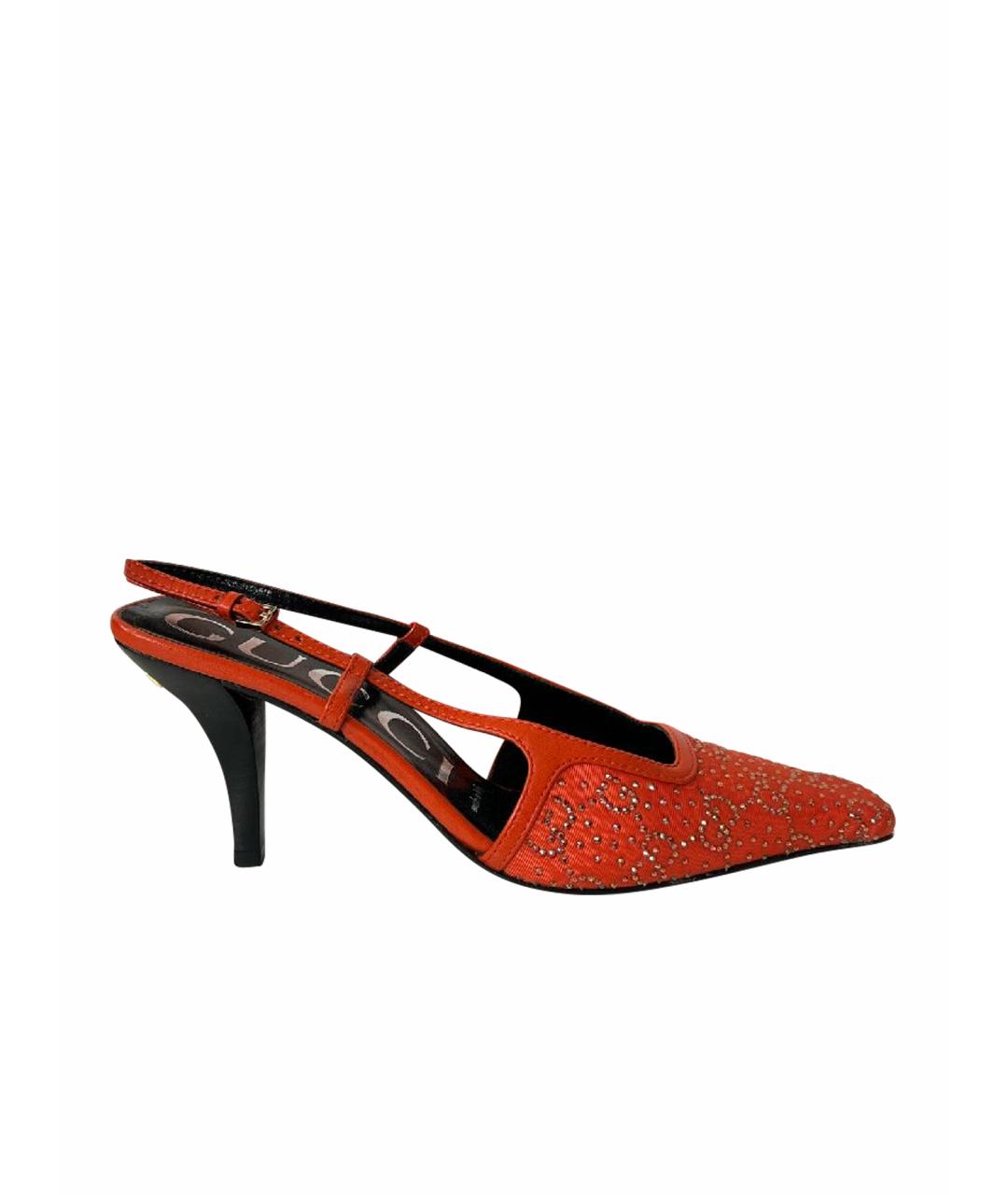 GUCCI Оранжевое кожаные лодочки на низком каблуке, фото 1