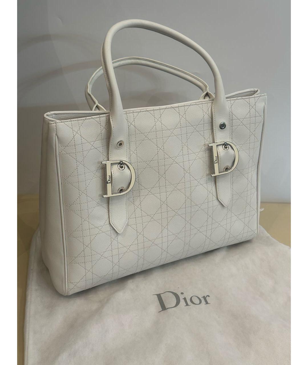 CHRISTIAN DIOR Белая кожаная сумка тоут, фото 2