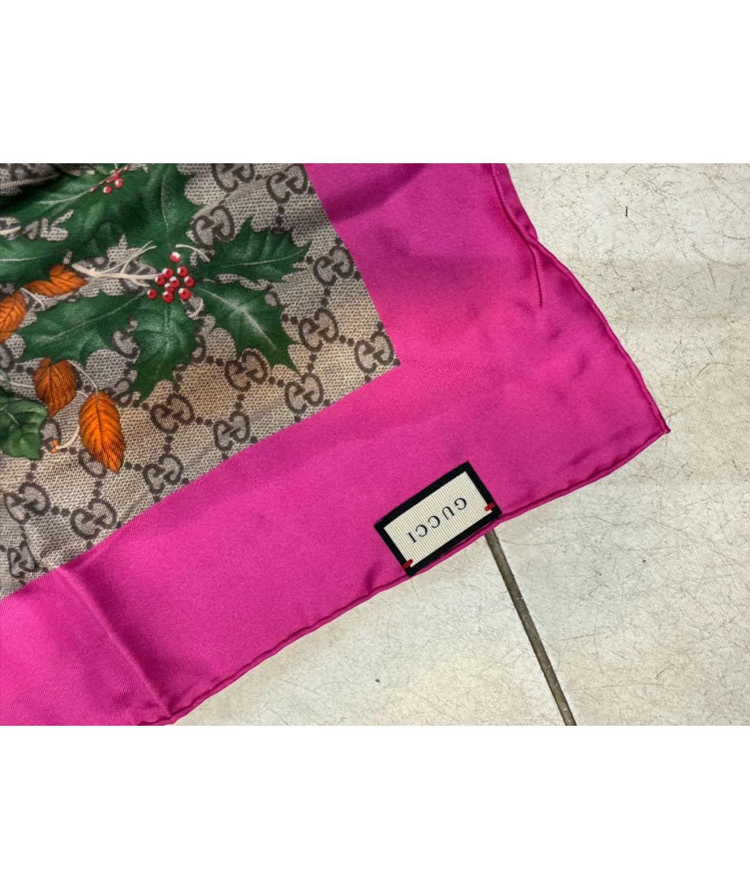 GUCCI Бежевый шелковый платок, фото 3