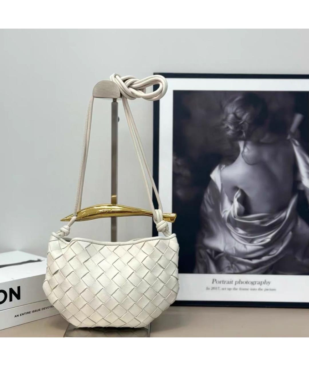 BOTTEGA VENETA Белая кожаная сумка через плечо, фото 7