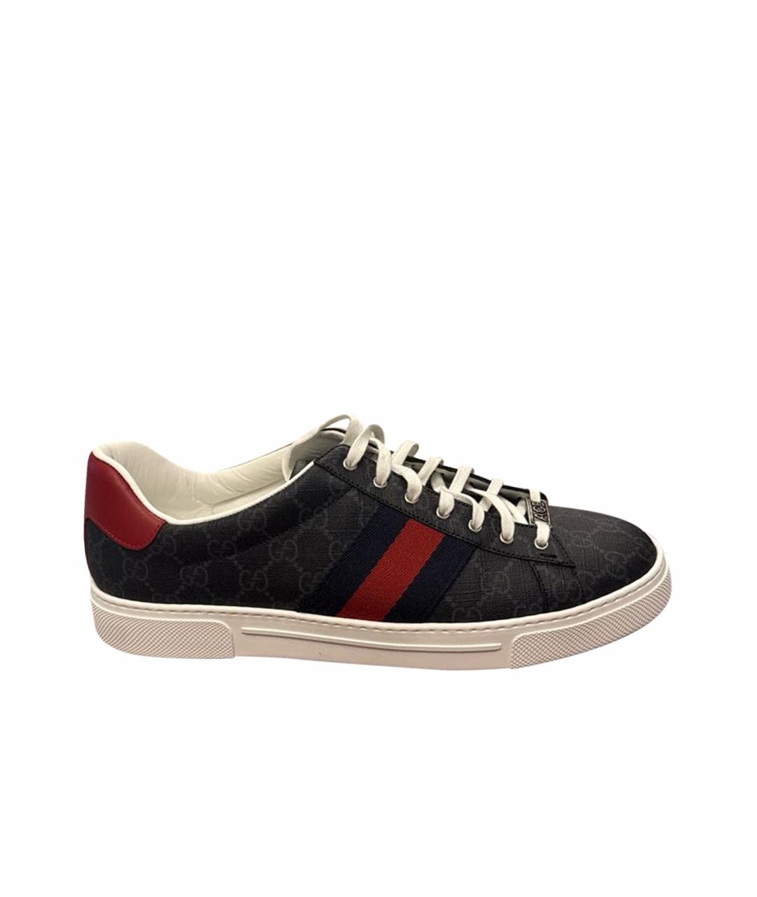 GUCCI Антрацитовые кожаные низкие кроссовки / кеды, фото 1