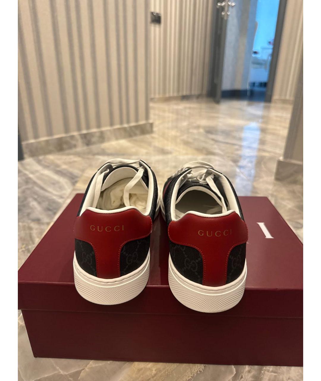GUCCI Антрацитовые кожаные низкие кроссовки / кеды, фото 4