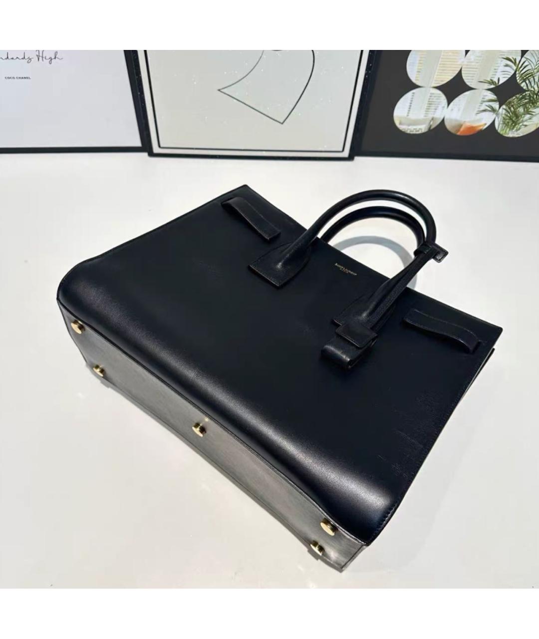 SAINT LAURENT Черная кожаная сумка с короткими ручками, фото 5
