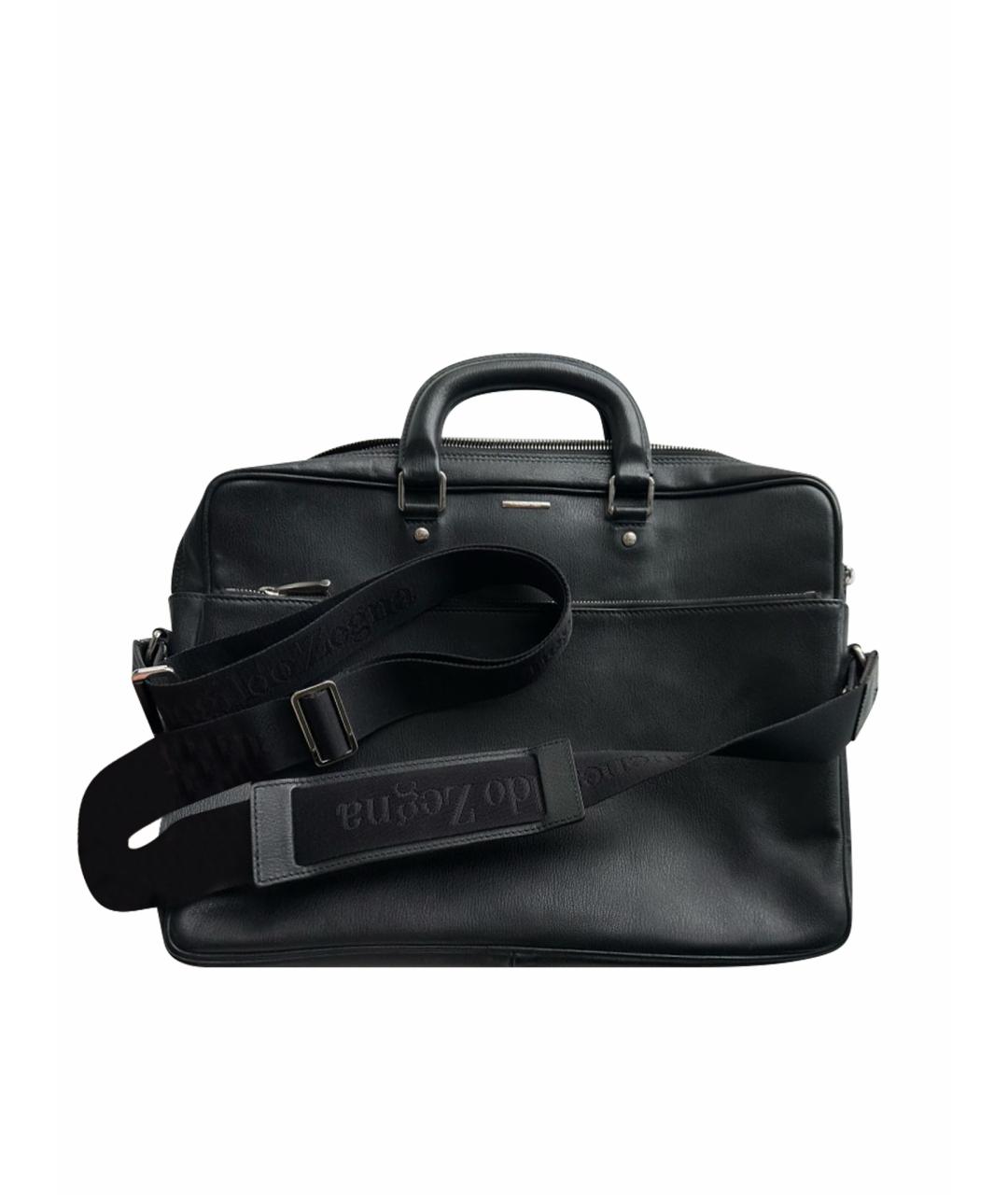 ZEGNA Черный кожаный портфель, фото 1