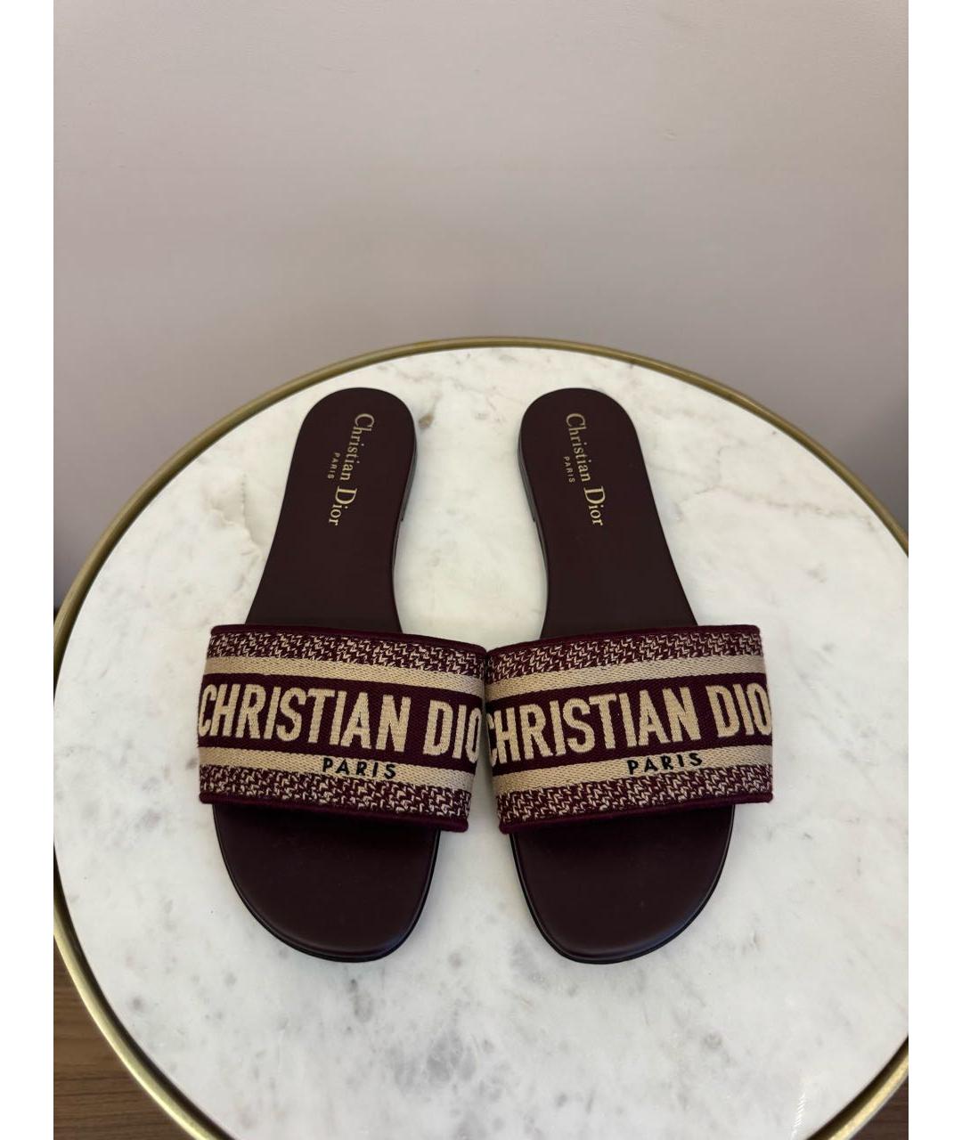 CHRISTIAN DIOR Бордовые кожаные шлепанцы, фото 2