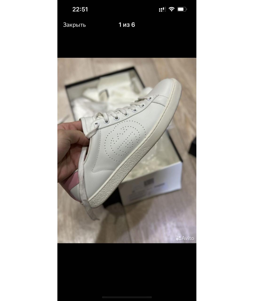 GUCCI Белые кожаные кеды, фото 6