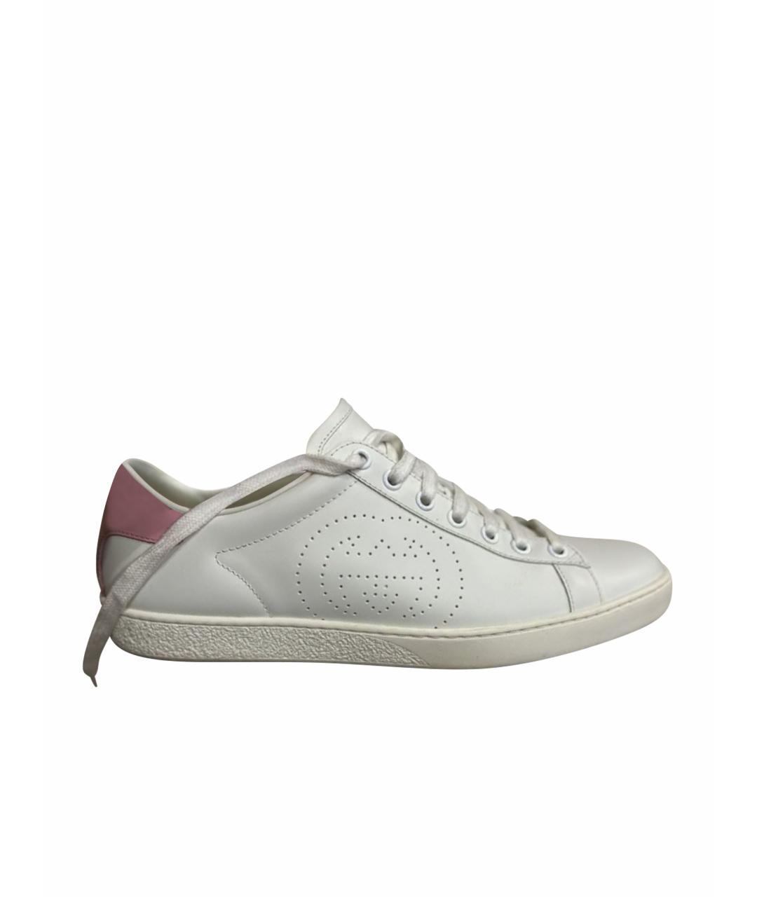 GUCCI Белые кожаные кеды, фото 1