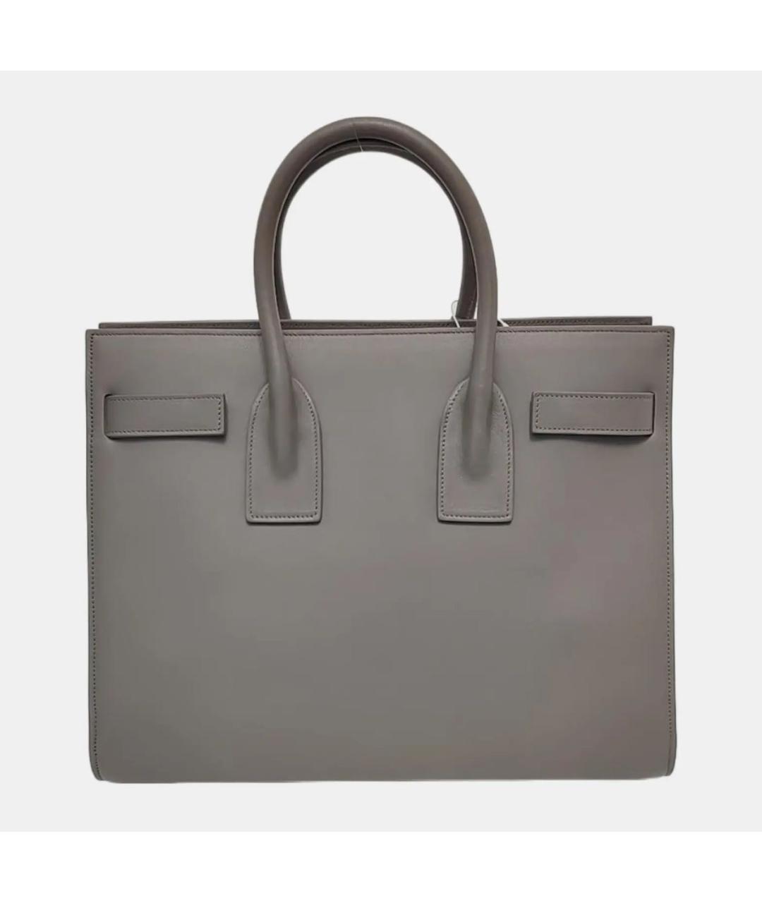SAINT LAURENT Серая кожаная сумка с короткими ручками, фото 4
