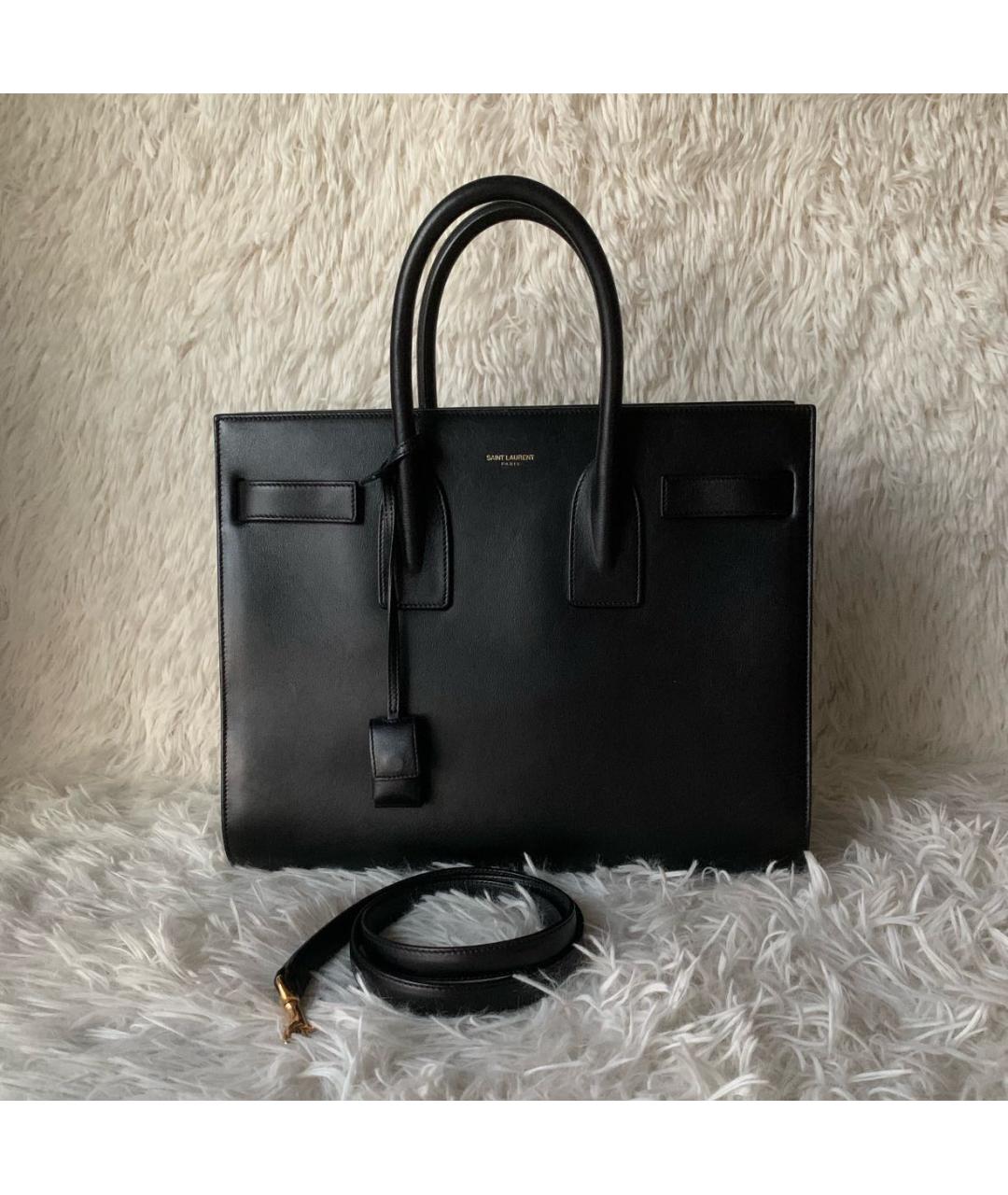 SAINT LAURENT Черная кожаная сумка с короткими ручками, фото 9