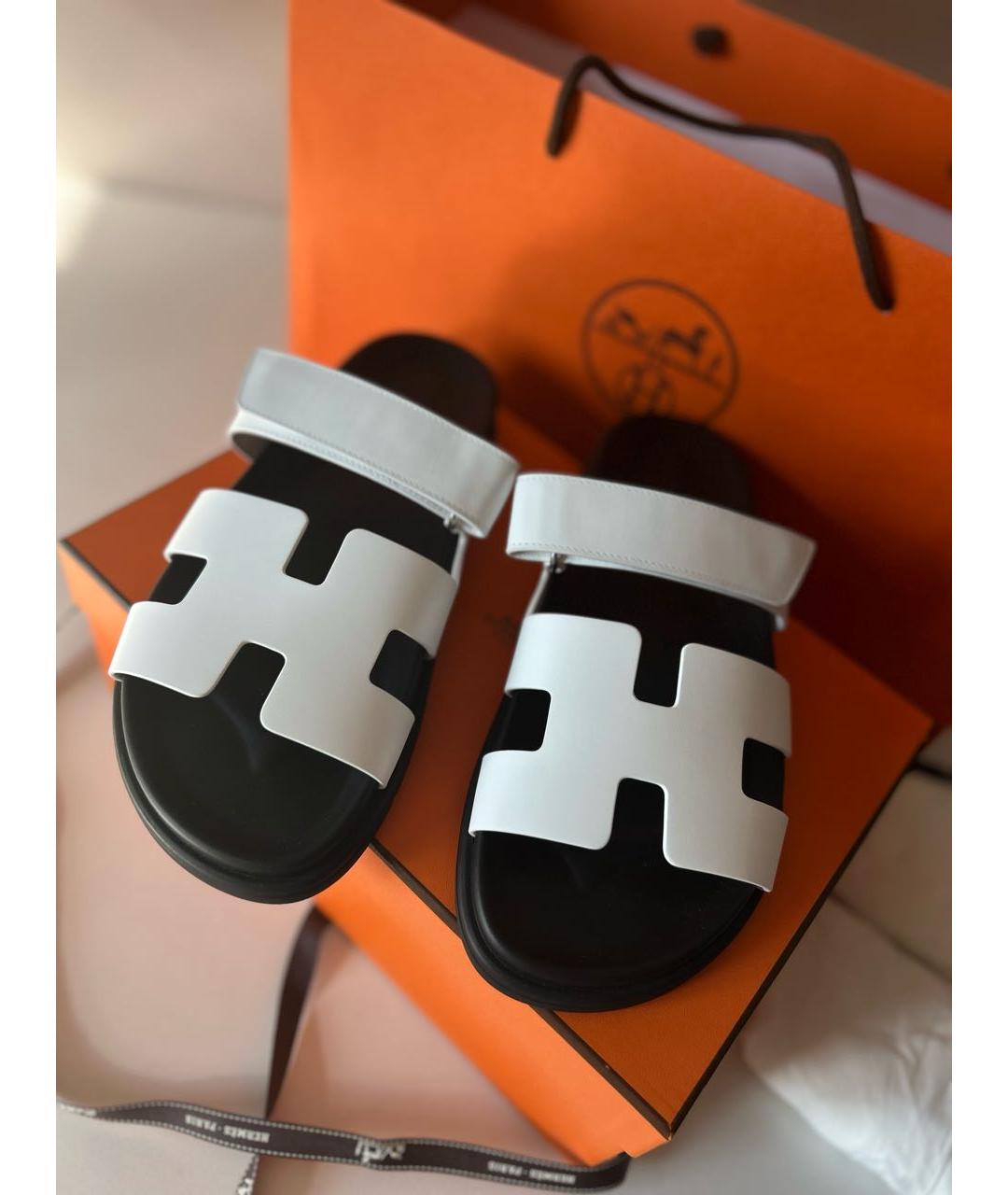 HERMES Белые кожаные сандалии, фото 2