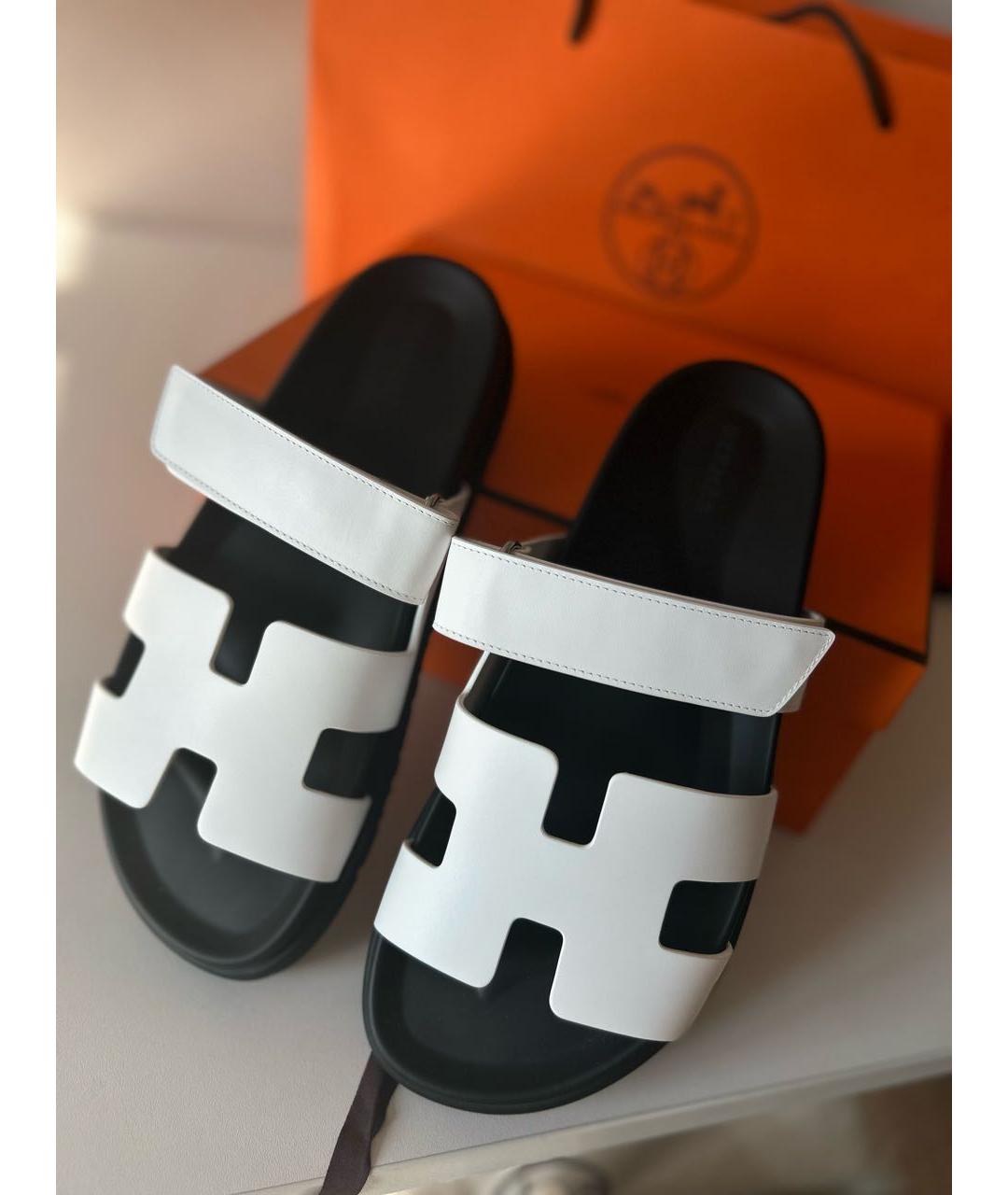 HERMES Белые кожаные сандалии, фото 3