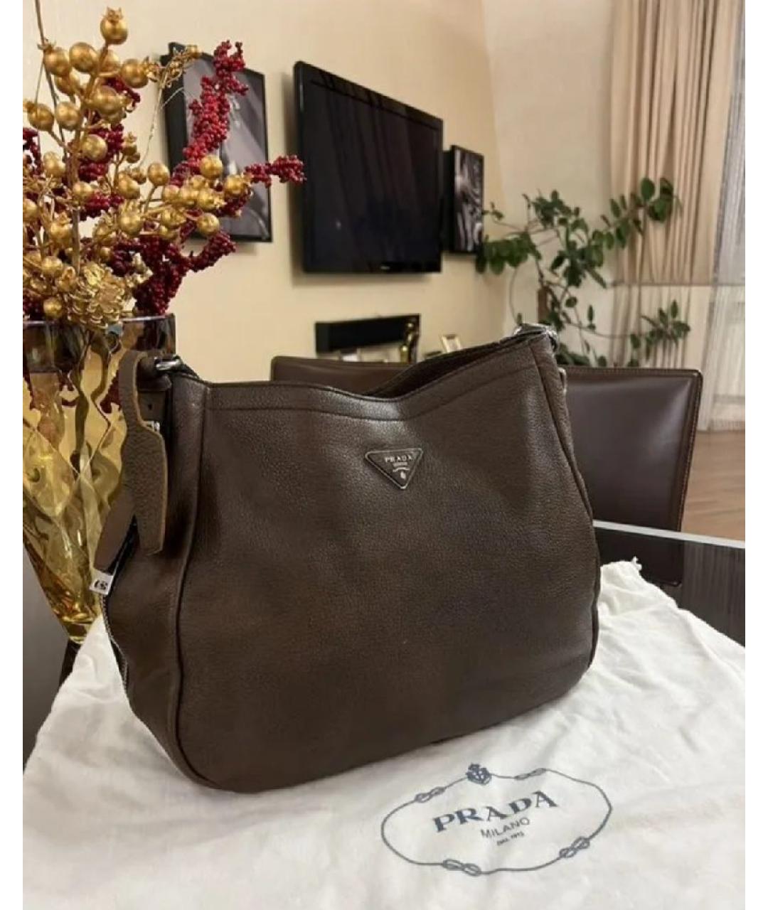 PRADA Коричневая кожаная сумка через плечо, фото 5