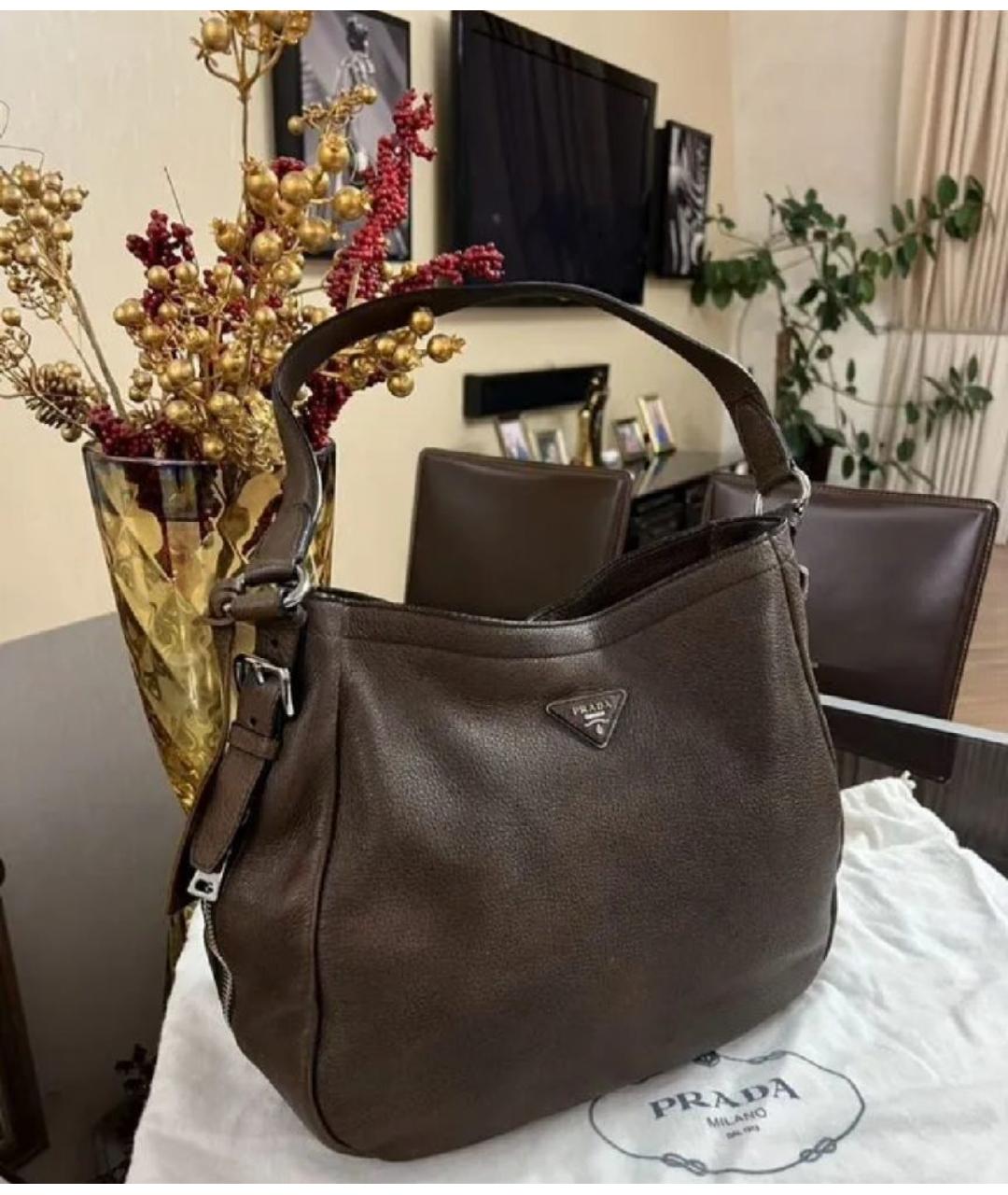 PRADA Коричневая кожаная сумка через плечо, фото 9