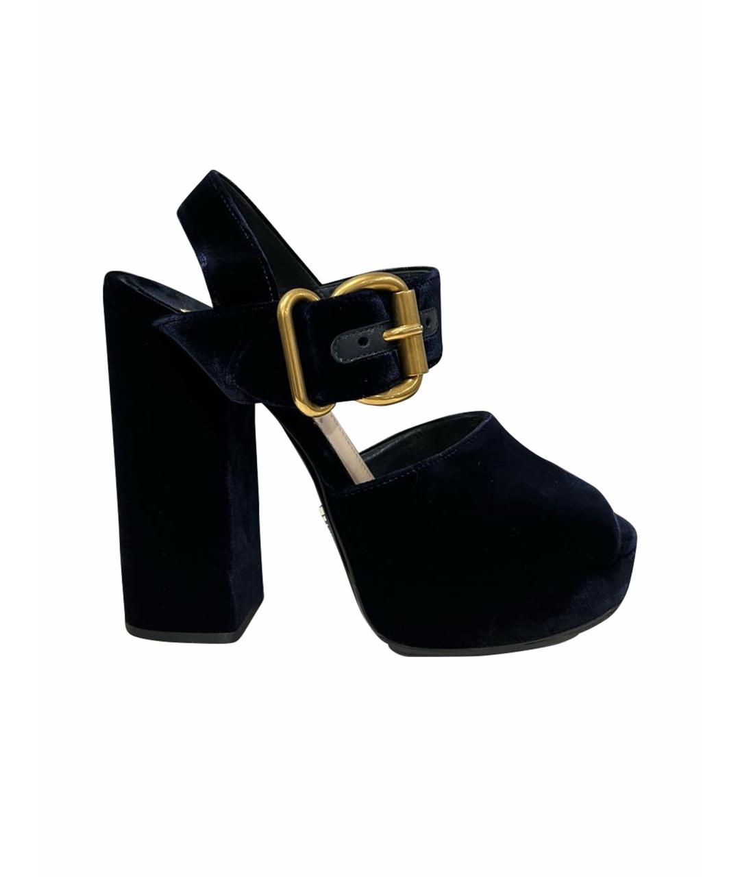 PRADA Темно-синие бархатные босоножки, фото 1