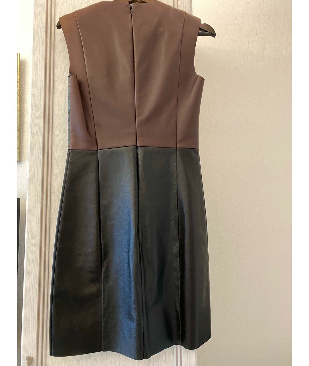 CELINE Бордовое кожаное повседневное платье, фото 4
