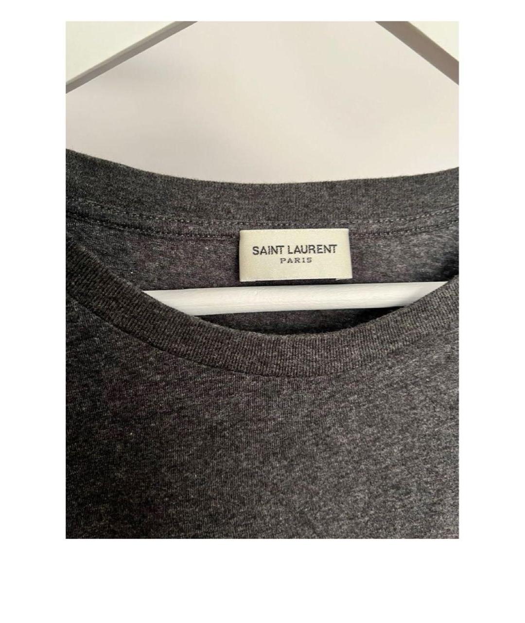SAINT LAURENT Серая хлопковая футболка, фото 5