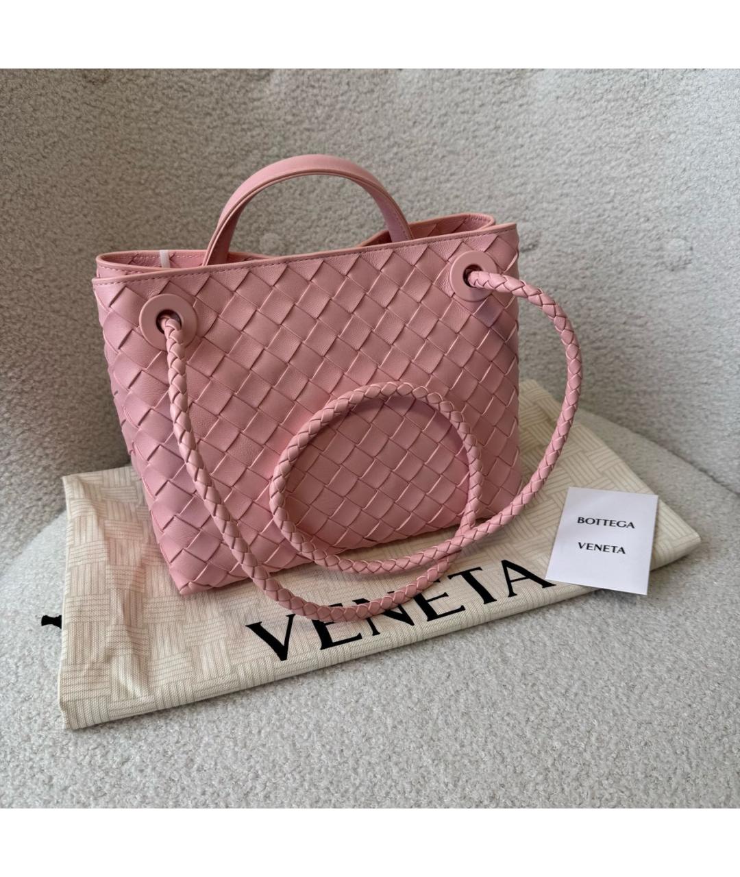 BOTTEGA VENETA Розовая кожаная сумка с короткими ручками, фото 3