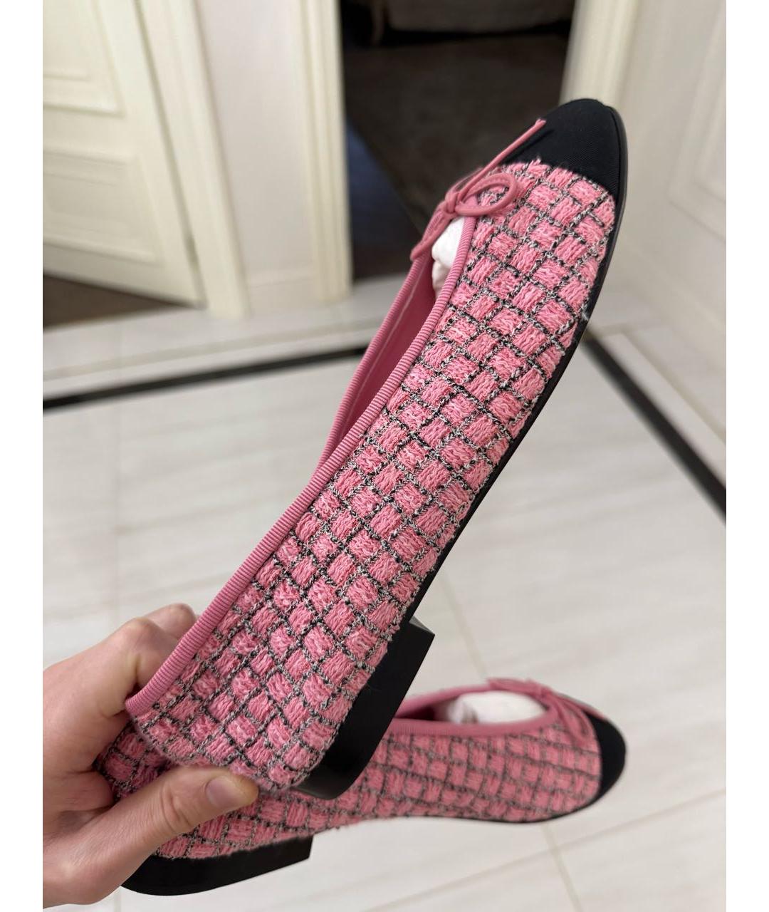 CHANEL Розовые текстильные балетки, фото 9