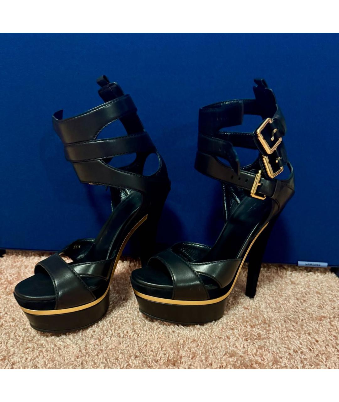 GUCCI Черные кожаные босоножки, фото 2