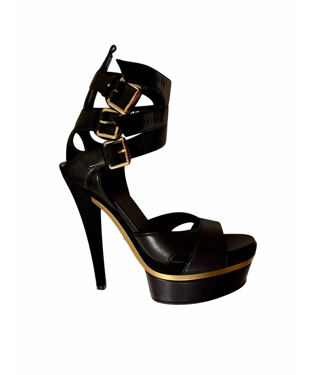 GUCCI Черные кожаные босоножки, фото 1