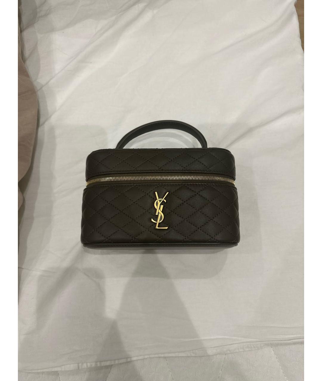 SAINT LAURENT Хаки кожаная сумка с короткими ручками, фото 6