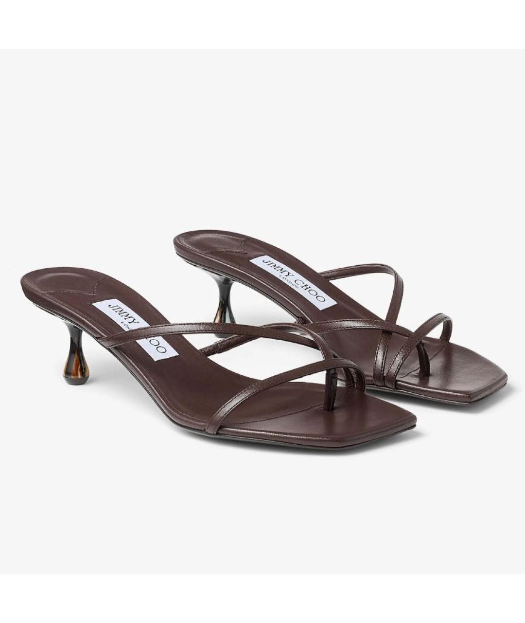 JIMMY CHOO Коричневые кожаные мюли, фото 3