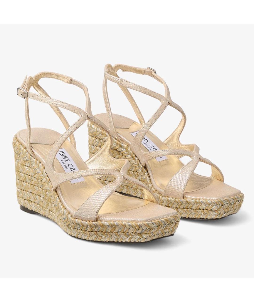 JIMMY CHOO Золотые кожаные босоножки, фото 2