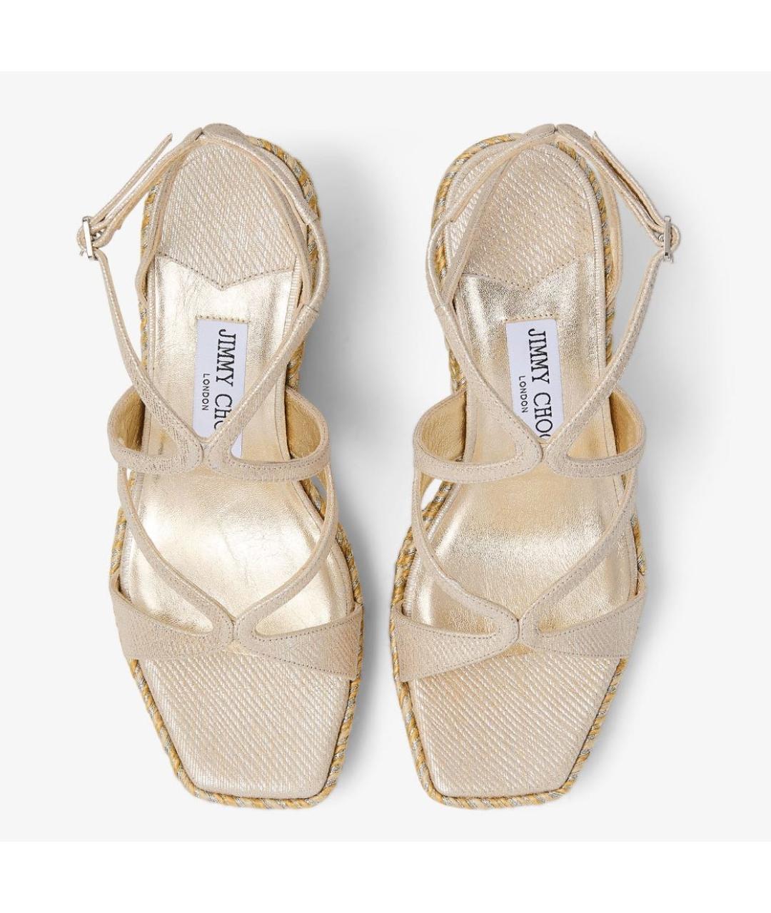 JIMMY CHOO Золотые кожаные босоножки, фото 3
